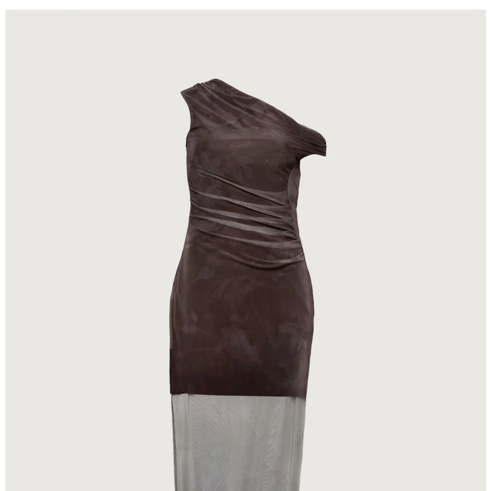 NWT, OAK + FORT One-Shoulder Brown Dress